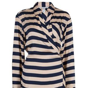 DVF Striped Silk Wraparound Helena Shirt Dress, Size: 2